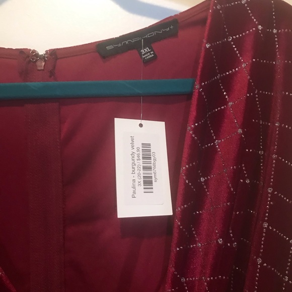 Velvet and sparkles cranberry peplum party dress - Picture 2 of 3